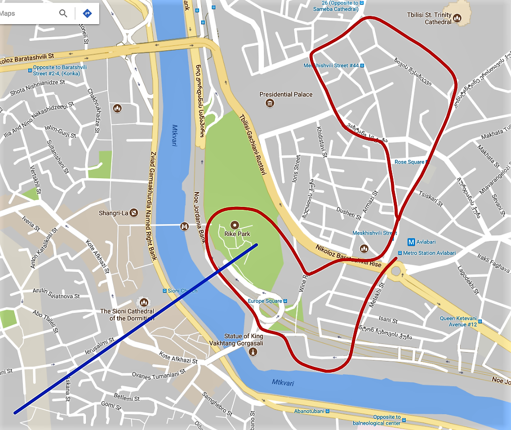 The East bank and the cable car from Rike Park to Narikala