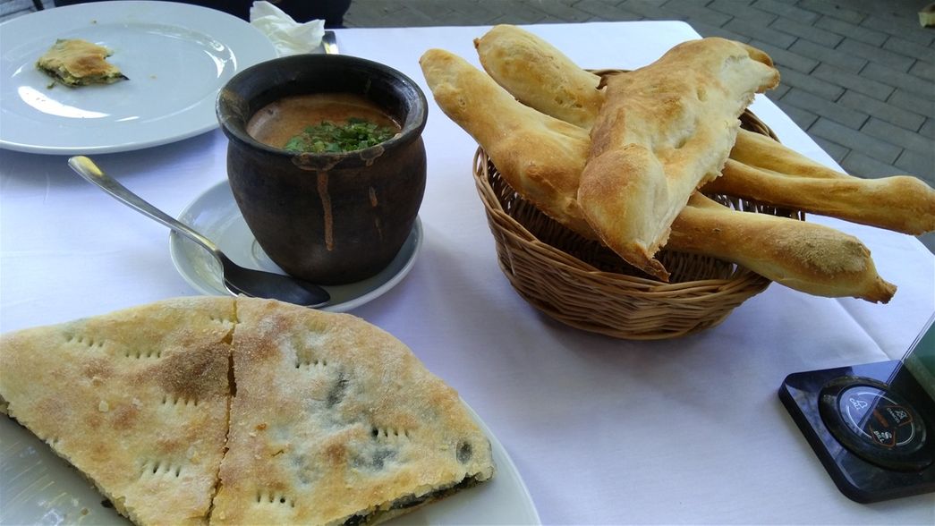 bread with spinach and herbs, lobio and shoti