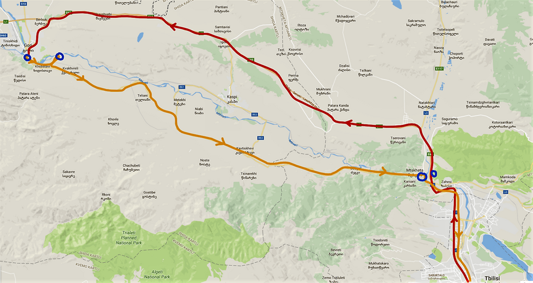the 180 km trip from Tbilisi to Gori and back