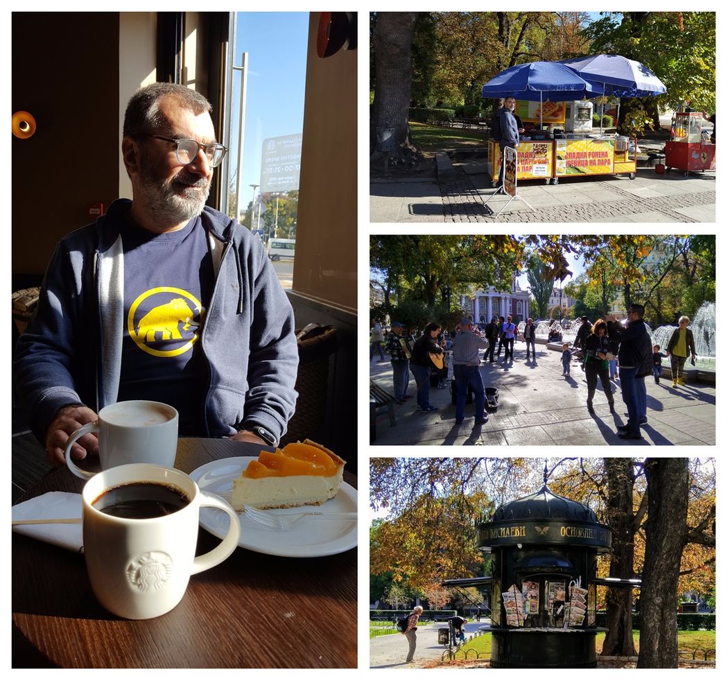 Coffee and cake at the starbucks (left), the City Garden (right).
