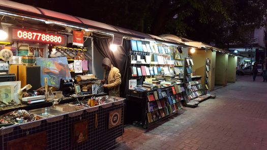 The book stalls at the book fair at Rayko Daskalov square.