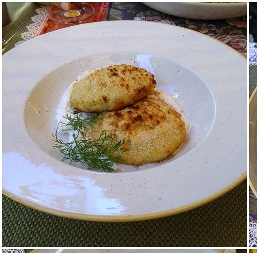 (top left) Fresh courgette balls with feta, (top right) kiopoolu, (bottom left) home-made sausages, (bottom right) veal-lamb small meatballs.