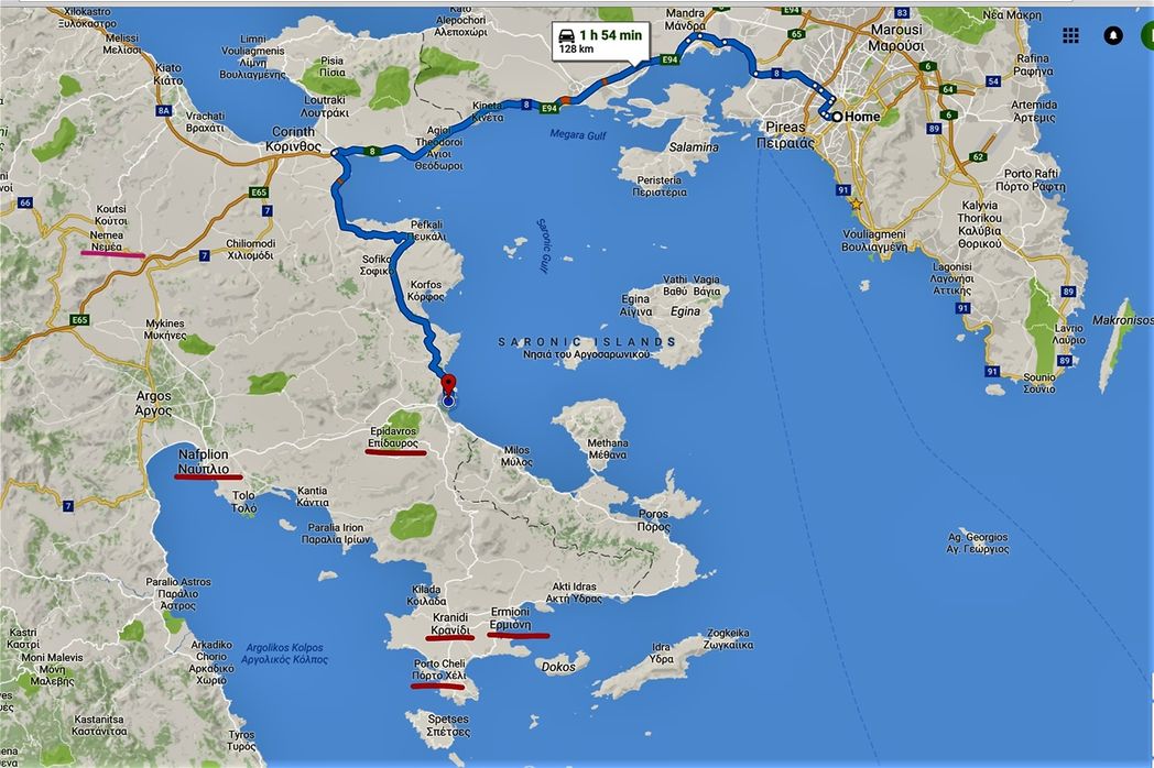From Athens to Old Epidavros is about 2 hours non-stop drive