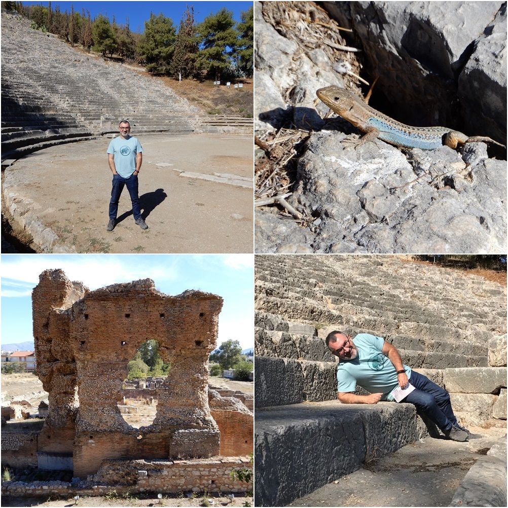 The baths and theater at Argos aercheological site.   Notice the color match of my T-shirt and the lizard.