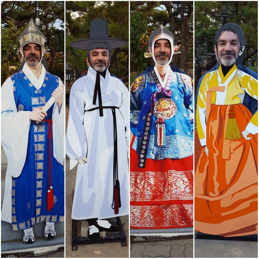 Namsangol Hanok Village beauties in traditional dresses.