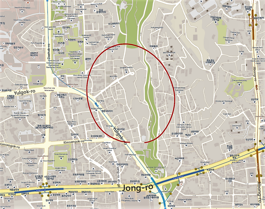Ihwa Mural Village is located just above Dongdaemun Gate.