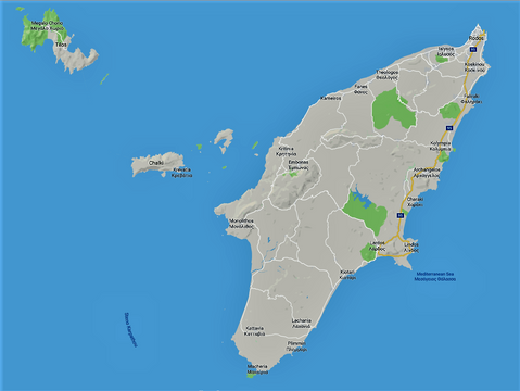 Rhodos Island.  The Town of Rhodos is located at the very north tip of the island.
