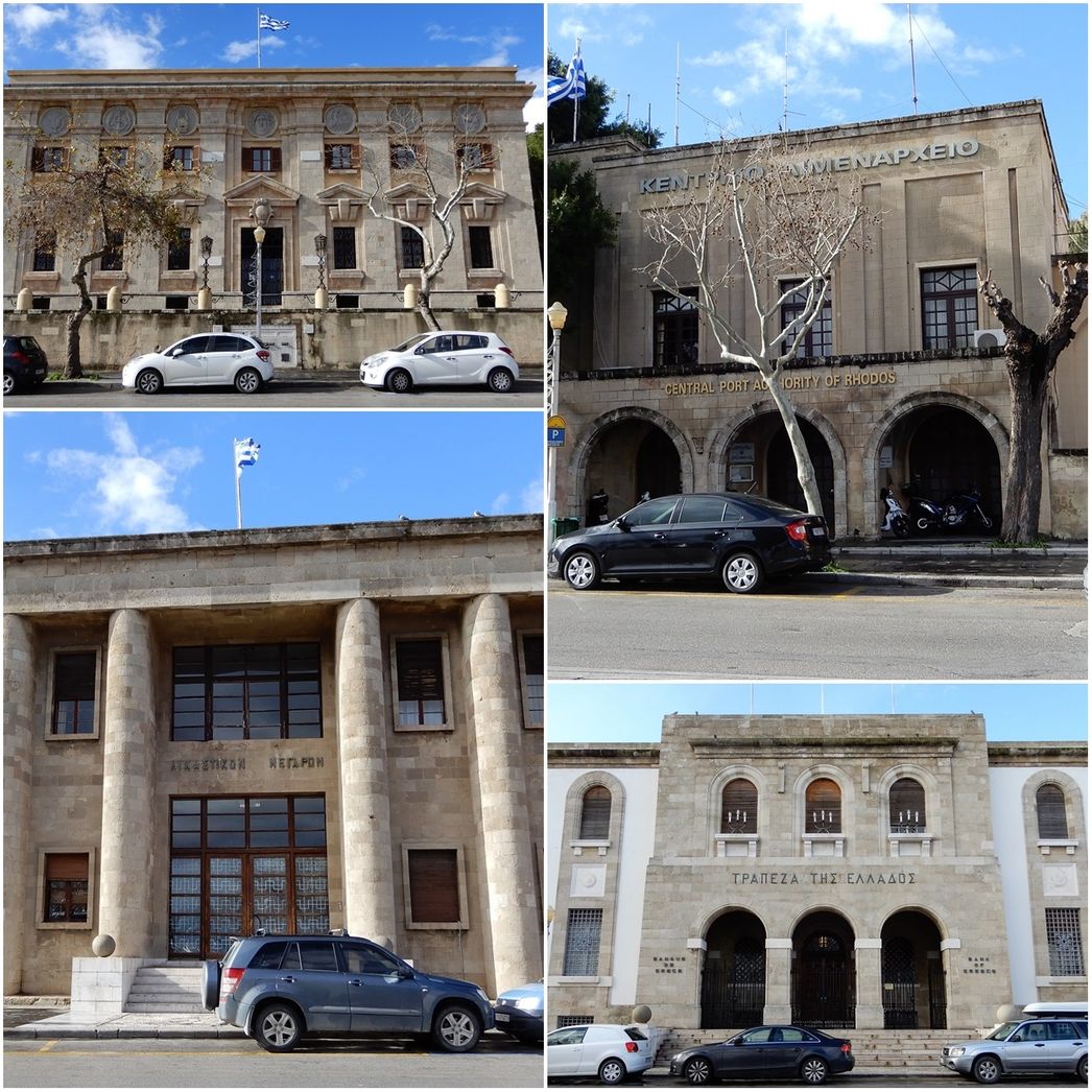 (from top clockwise) Post Office, Port Authority, Bank of Greece, Courthouse.