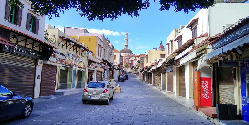 Sokratous street. The Mosque of Suleiman can be seen at the top of the street.