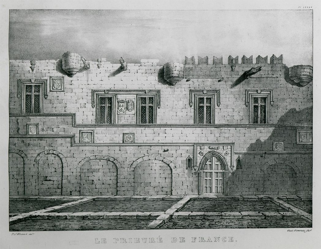 The “Auberge de France”.   (ROTTIERS, Bernard Eugène Antoine. Description des Monumens de Rhodes, dediée à sa majesté le Roi des Pays-Bas, Mme V. A. Colinez, Brussels, 1830 - Monumens de Rhodes, Mme V. A. Colinez, Brussels, 1828).