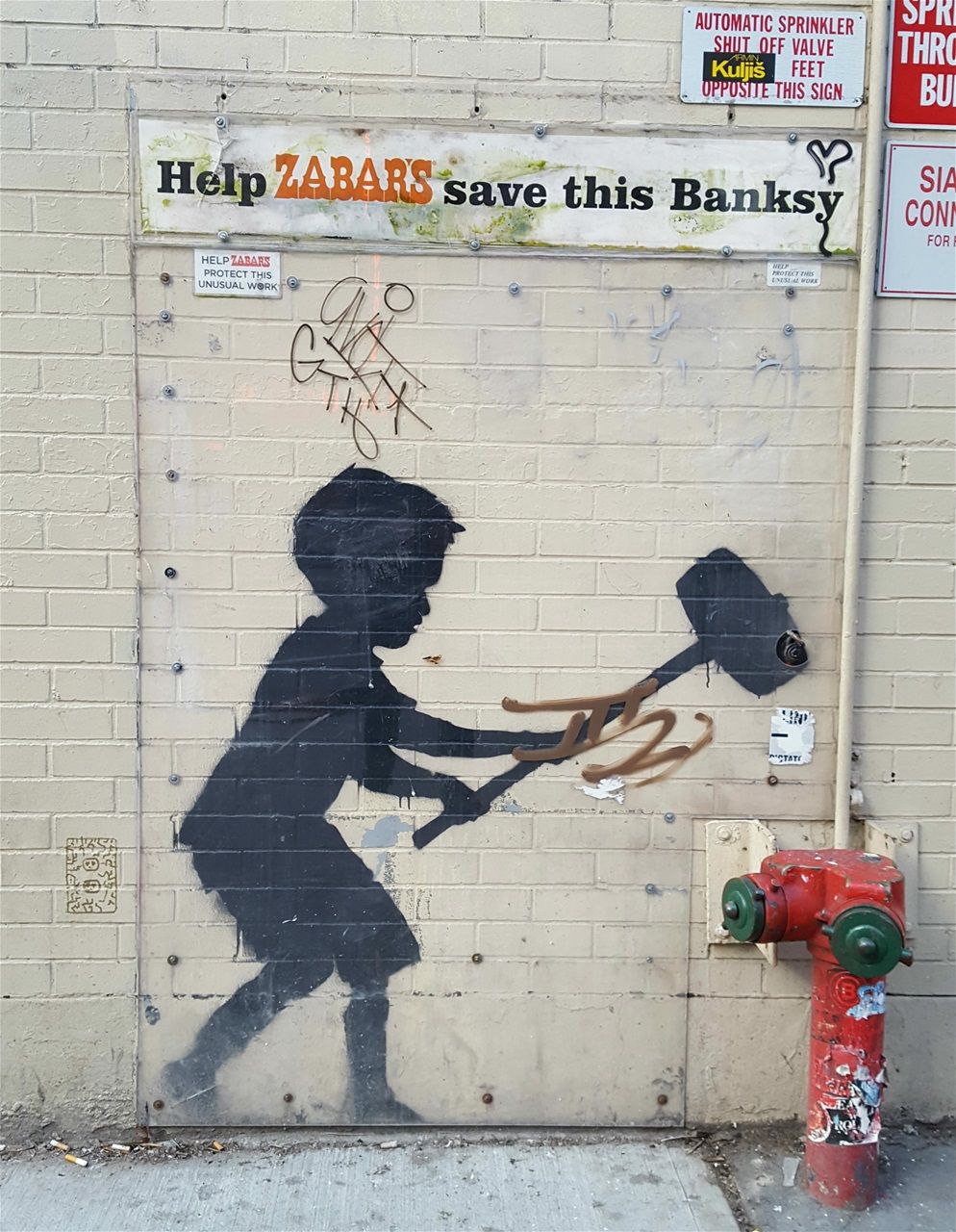 The only Banksy mural in Upper West Side.  Zabar's took the initiative (and the cost) to protect this piece of street art.