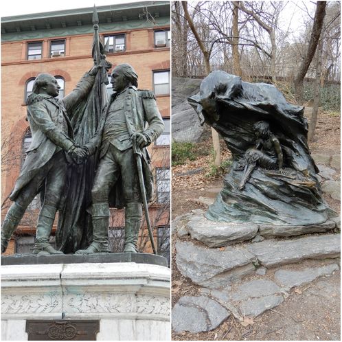 Lafayette and Washington statue and the Seligman (Bear and Faun) fountain.