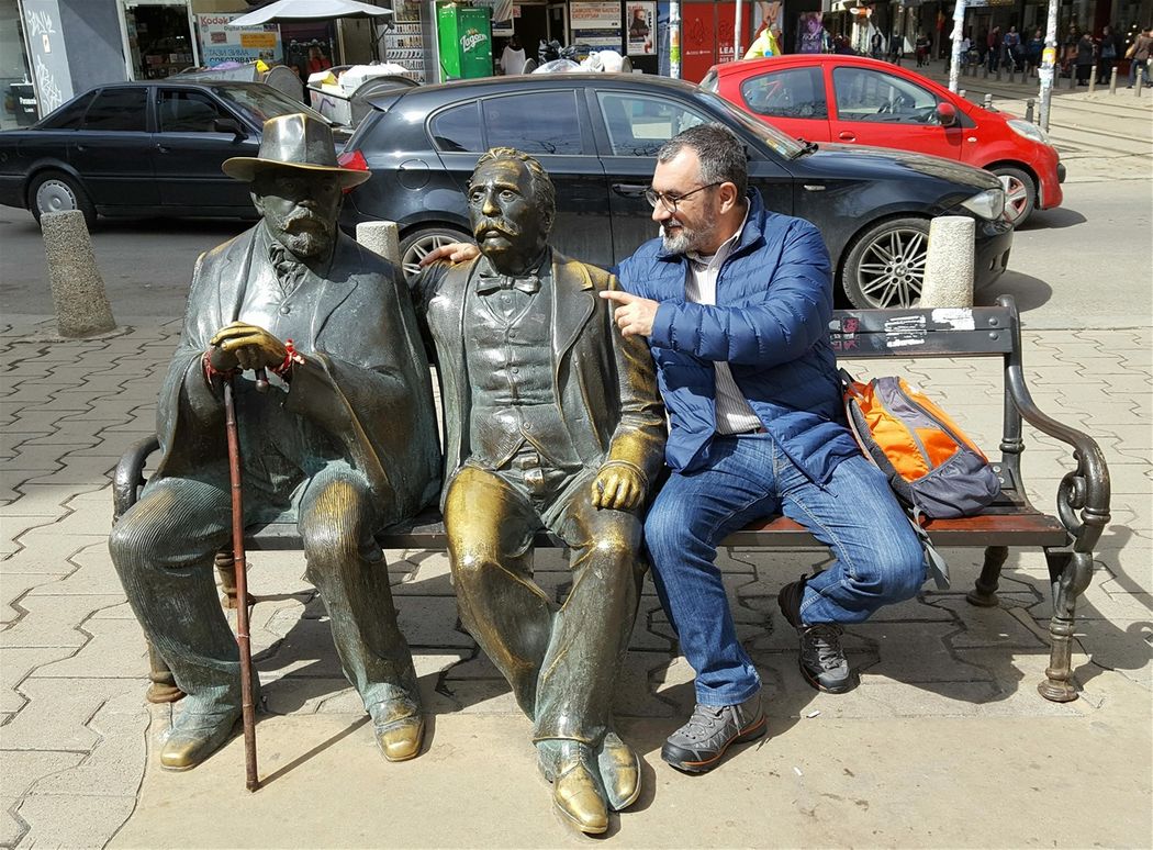 Talking with good friends at Petko Slaveykov square.