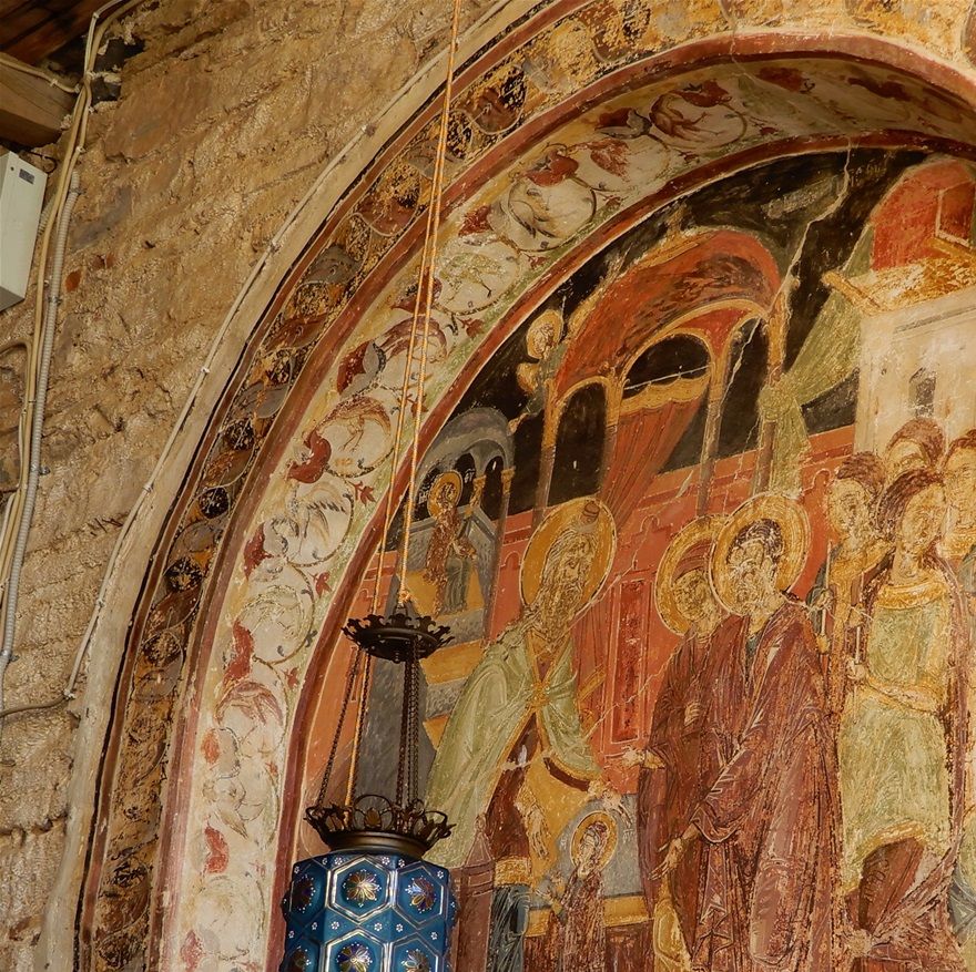 The lintel fresco of the church entrance.  Monastery of Saint Panteleimon.