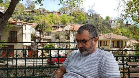 Sitting at the square cafe.