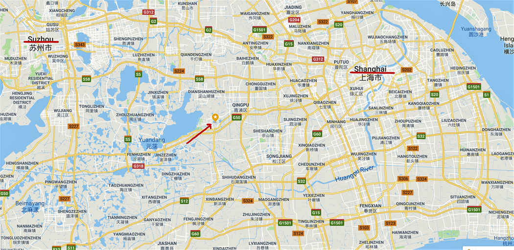 Zhujiajiao on the map, west of Shanghai and east of Suzhou.