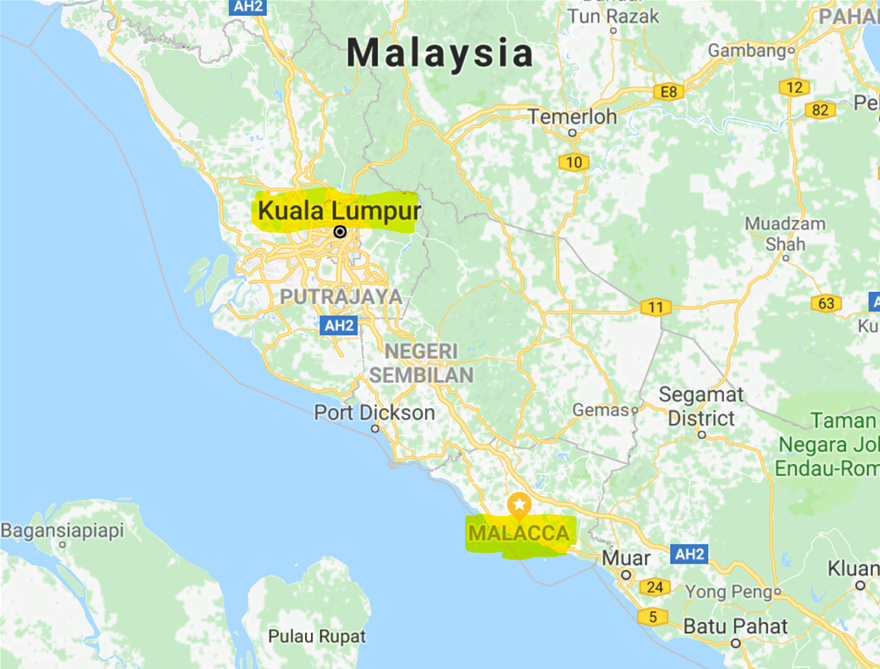 Malacca on the map.