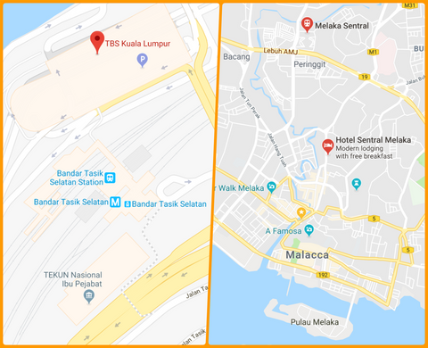 TBS Kuala Lumpur (left) and Melaka Sentral (right).