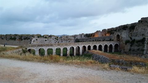 The stone bridge leading to the main entrance of the methoni Castle.
