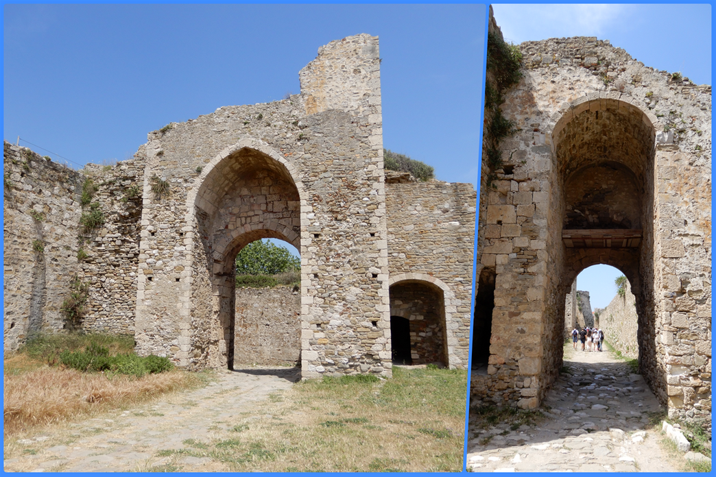 The road that starts from the main entrance, leads from a second gate (right) and then a third (left), inside the castle, into the southern precinct of the castle.