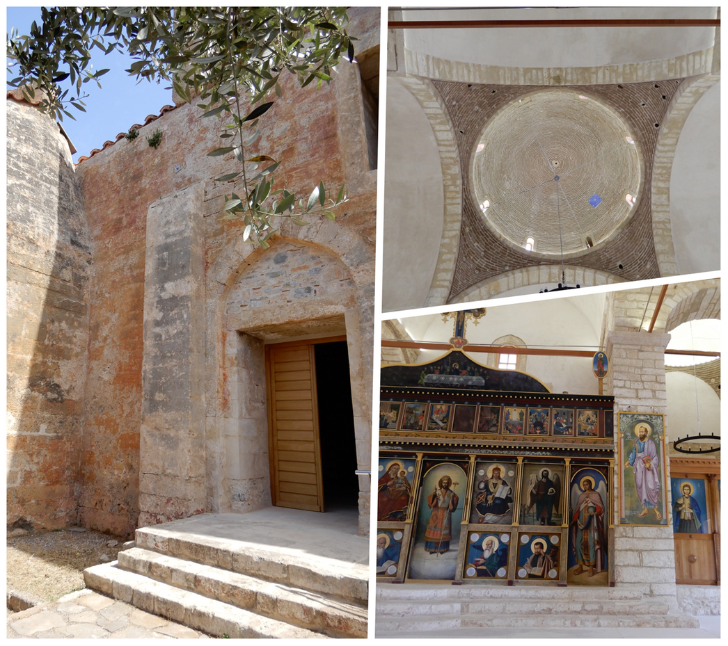 The entrance and inside the Church of the Transfiguration (of the Savior).