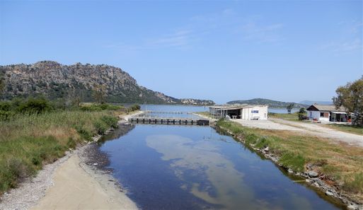 The overflow barrier between Navarino Bay and Gialova Lagoon.