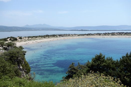 Voidokilia Beach seen from the Mycenean tomb.