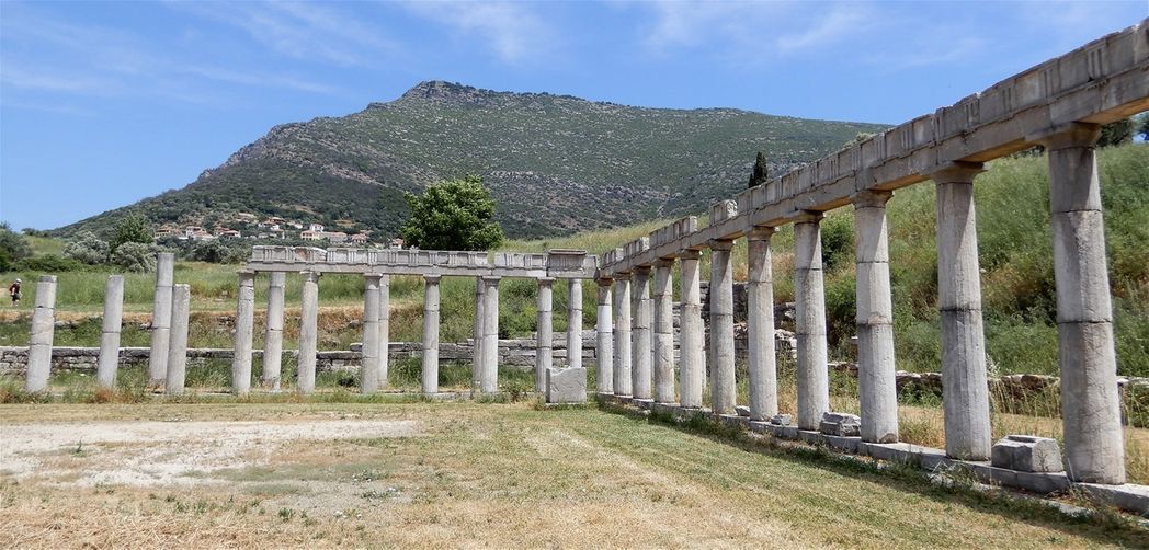 The Stadium is surrounded by Doric arcades, whose columns are mostly in place. The northern arcade is double, the eastern and the western are simple.