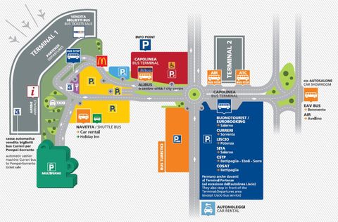 Map of trasportation and parking facilities outside terminal 1.