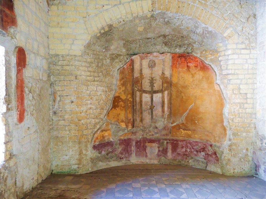Fresco at the House of the Skeleton.  The house is located opposite the thermopolium.