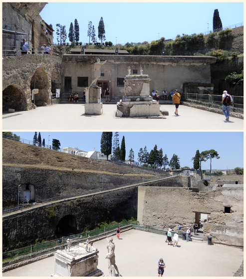 Terrace of M.Nonius Balbus.  The Suburban Baths (top) and the entrance to the Sacred Area (bottom).