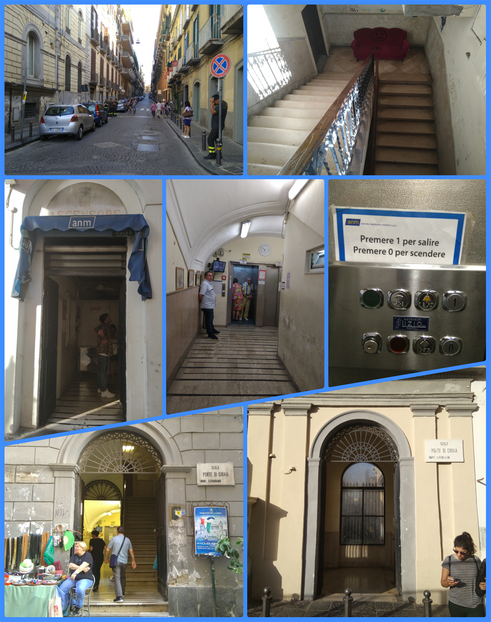 The elevator and the stairs taking you from Via Chiaia (just under the Ponte di Chiaia) to Pallometto.