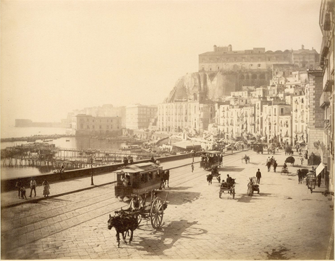 Via Santa Lucia and Monte Echia before the landfills (late 19th century).