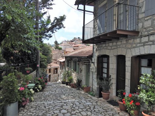 Typical stone-paved road in Dimitsana.