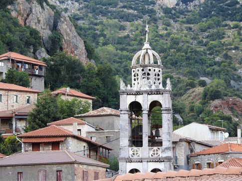 The belfry of Agios Georgios on the main square of Stemnitsa.