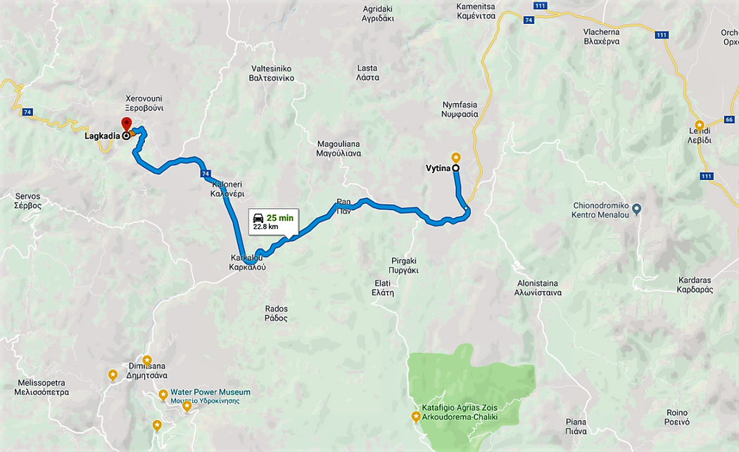 From Vytina to Langadia it takes only 25 minutes on a good road.