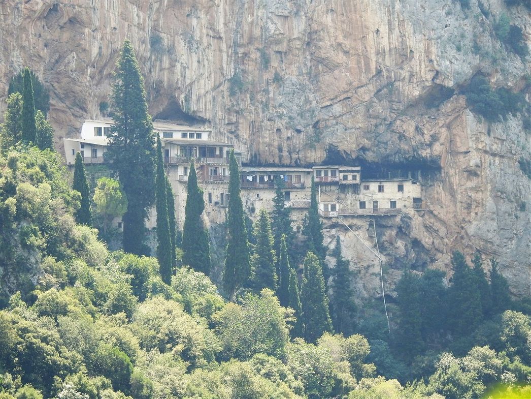 The Monastery of Timios Prodromos seen from Old Philosophou Monastery.