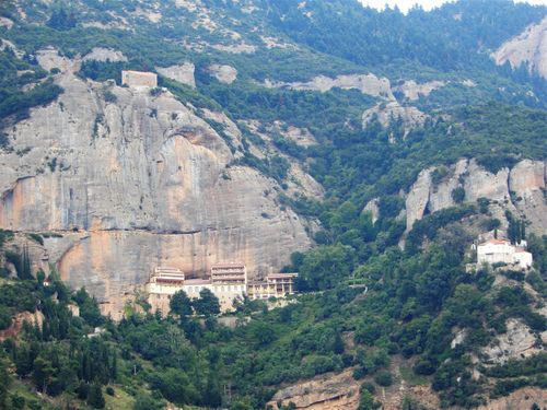 The Mega Spileo Monastery seen from across the gorge.