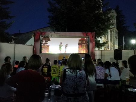 The karagiozis stage in the central square of Kalavryta.