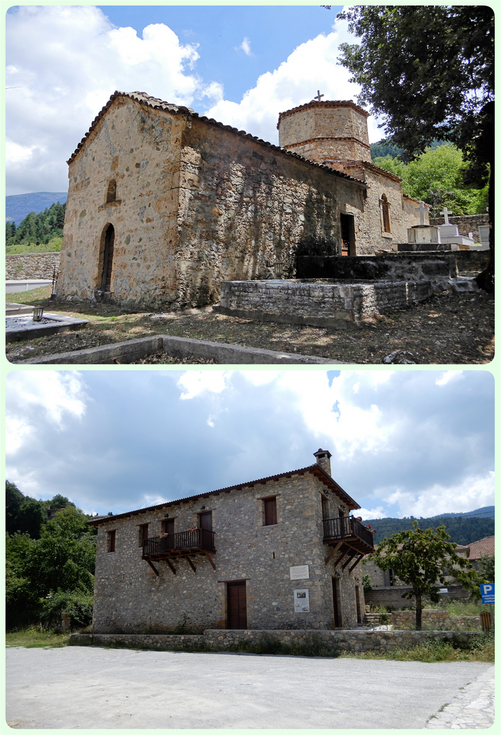 The Church of the Dormition of the Mother of God is located inside the cemetary (top). The “Tower of Charalampis Sotiris” (bottom).