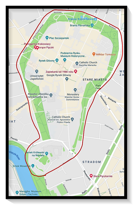 Old Town and Wawel Hill. (Courtesy of Google maps).