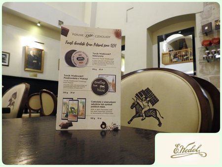 Inside the Wedel Chocolate lounge. The zebra logo on the chair backs and the original logo (bottom right).