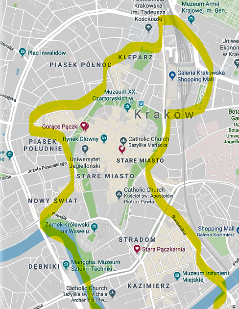 The part of the city where most of the touristic attractions are. (Courtesy of Google maps).