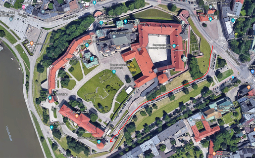 Wewel Hill.  Red line shows the trail to the entrance. (Courtesy of Google maps)