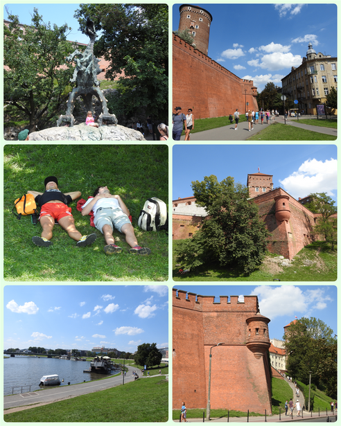 Wawel Hill seen from Vistula river. The Wawel Dragon (top left).