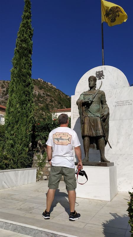 The statue of the last Byzantine emperor, Constantinos XI Palaiologos, in Mystras village.