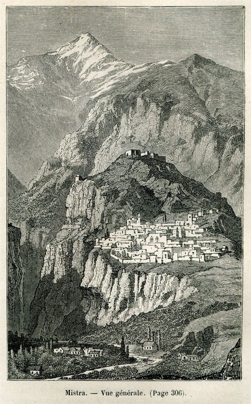 Mystras, general view. BELLE, Henri. Trois années en Grèce, Παρίσι, Librairie Hachette, 1881.