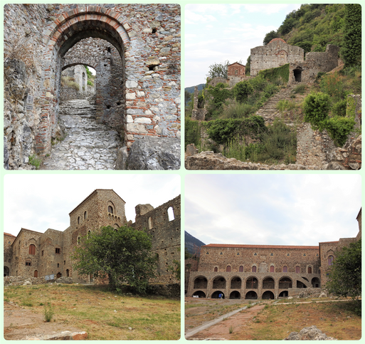The Monemvasia Gate (top left). The Aghios Nikolaos Church (top right).  The Palace Complex (bottom 2 pics).