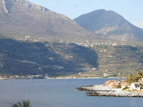 The town of Oitylo is built at an elevated plateau overlooking the Oitylo bay.