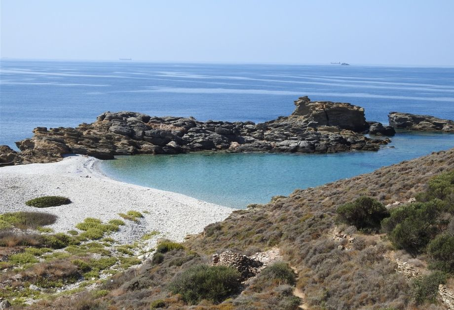 One of the two beaches at Kapi settlement, close to Vatheia.
